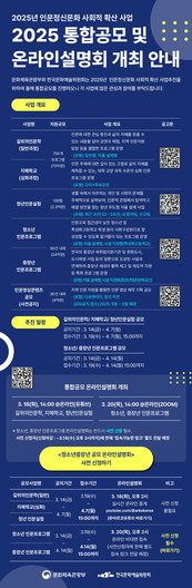 한국문화예술위원회  2025년 인문정신문화 사회적 확산사업 통합공모 시행