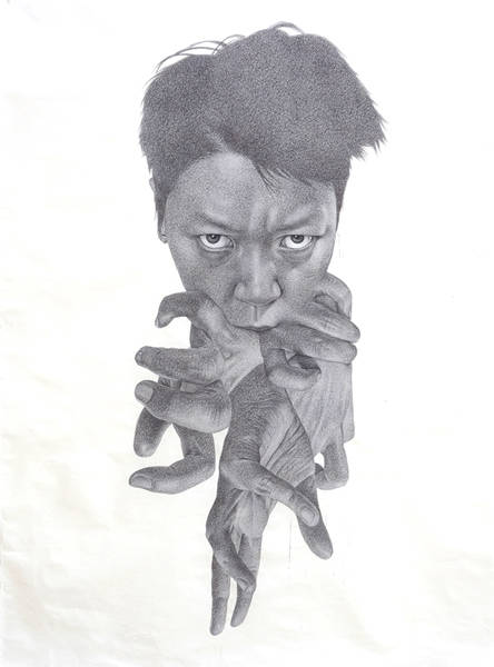 박승예, '아이 캔 비 애니띵 포 어스-비(I can be anything for us-b)'. 종이에 펜, 아크릴릭, 210 x 160cm. 2014.