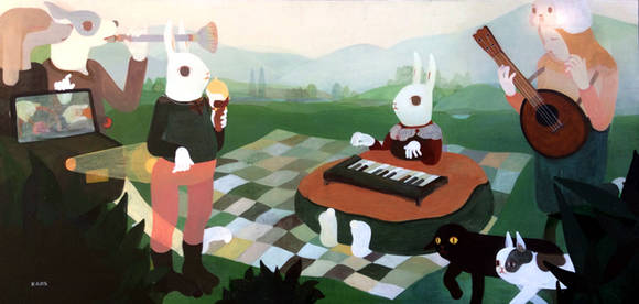 강준석, '그날의 악단'. 캔버스에 아크릴릭, 160 x 80cm. 2015.