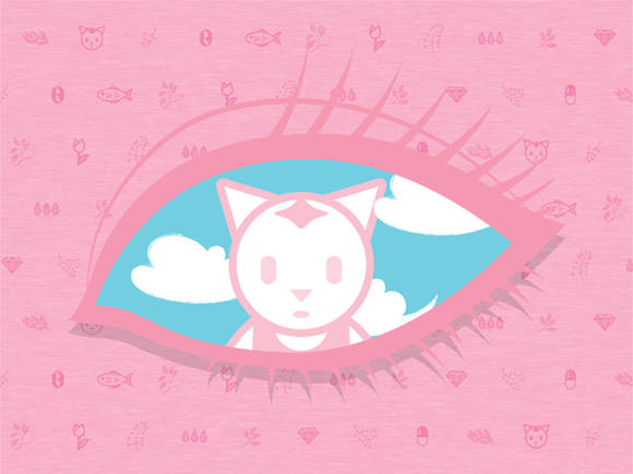 치키홍, '널 생각해'. 캔버스에 라텍스 잉크 프린트, 40 x 30cm. 2015.