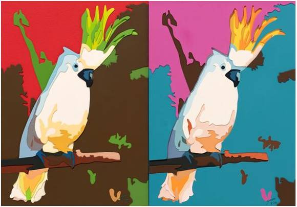 김선미, '코카투(Cocatoo)'. 하드보드에 아크릴릭, 41 x 30cm. 2015.