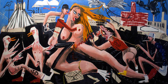 데일 루이스, '호프 스트리트(Hope Street)'. 캔버스에 스프레이 페인트, 오일, 아크릴릭, 200 x 400cm. 2016.