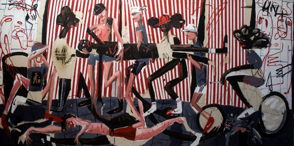 데일 루이스, '레이튼(Leyton)'. 캔버스에 스프레이 페인트, 오일, 아크릴릭, 200 x 400cm. 2016.