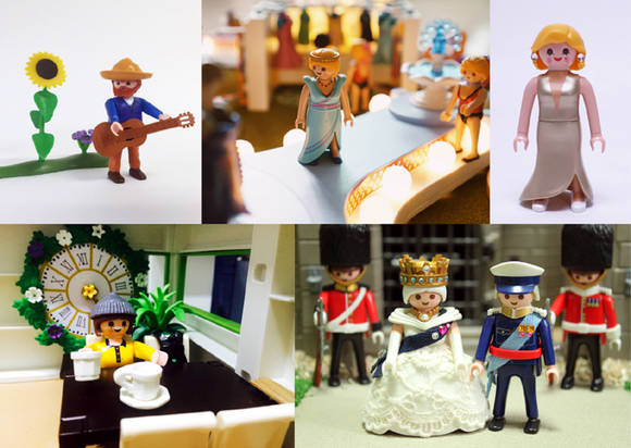 그레뱅 뮤지엄 내에 전시된 신진 작가 5인의 플레이모빌 대표 작품. (왼쪽 위부터 시계 방향으로)이두익의 '썬플라워 애비뉴 37번지', 김경향의 '여배우 뷰티살롱', 김태식의 '마릴린먼로', 정소영의 '엘리자베스여왕과 성', 김묘진의 '시크릿 가든'.(사진=그레뱅 뮤지엄)