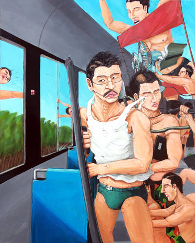 김정인, '육탄전'. 캔버스에 오일, 162.2 x 130.3cm. 2016.