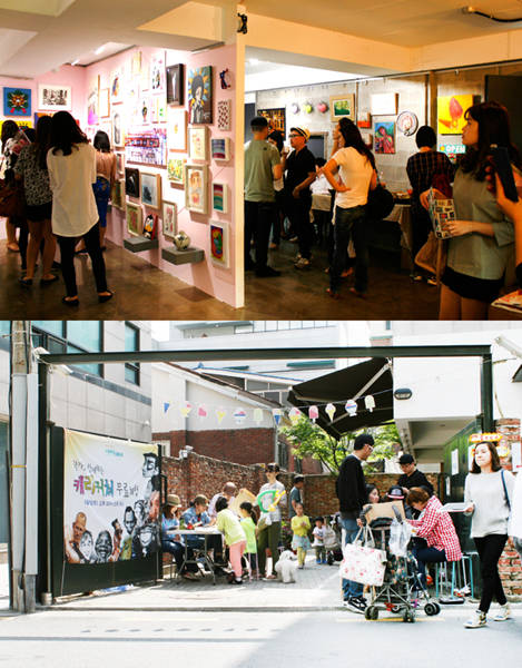 갤러리토스트 및 방배사이길 일대 공방이 2014~2015년 진행한 '아트바겐'전 현장. 이번에 열리는 '작가와 함께 하는 예술쇼핑'전에서도 전시와 함께 예술거리 아트마켓축제도 함께 진행된다.(사진=갤러리토스트)
