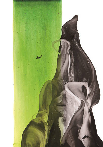 김가을, '산수의 동행'. 판화지에 혼합, 야광 재료, 68.5 x 97cm. 2016.