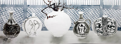 오만철, '반추(反芻) Ⅳ'. 백자도판 1330℃ 환원소성, 171 x 64㎝. 2015.