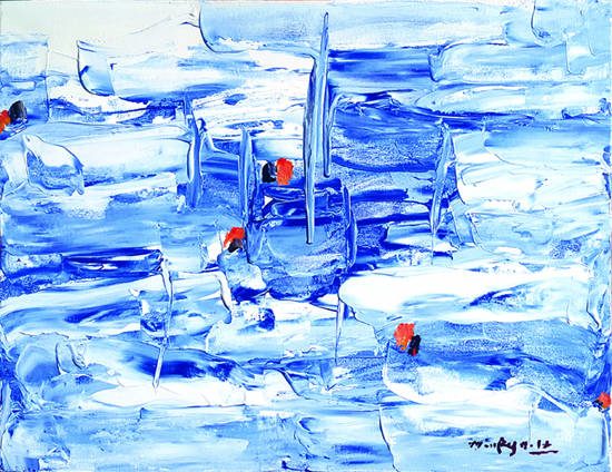 홍민표, '네이처 액트(Nature Act) 2016 - 16'. 캔버스에 아크릴릭, 65 x 50cm.