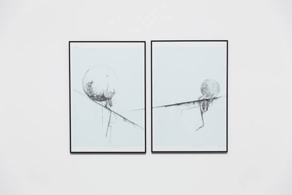정하응, '어떤 행성을 위한 드로잉1, 2'. 종이에 잉크와 연필, 54.4 x 79.5cm. 2016.