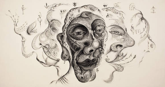 박찬상, '념(念)'. 광목 위에 콘테, 153 x 315.