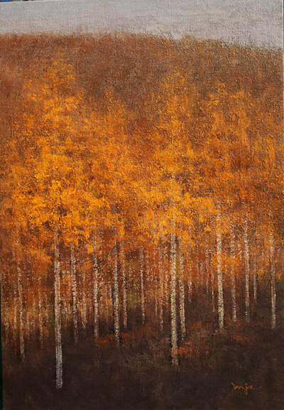 윤인자, '가을산'. 캔버스에 오일, 162.2 x 130.4cm. 2016.