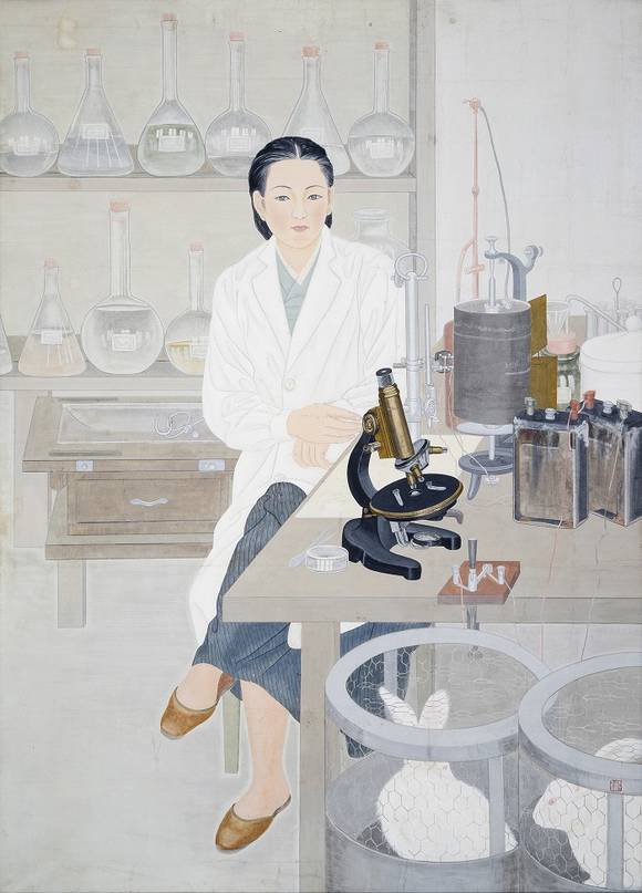 이유태, '탐구(探究)' 화선지에 먹,채색, 212 × 153cm. 1944. 국립현대미술관 소장. (사진= 이화여자대학교 동양화 전공)