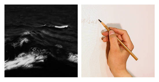 김재남, '흰 바람벽이 있어 - 백석'. 영상 4분, 캔버스 위에 목탄, 2016.