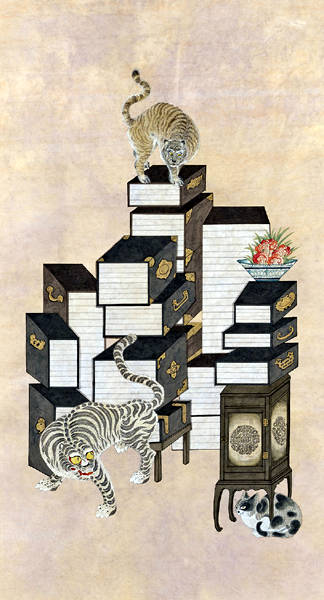 장미라, '호시탐탐'. 분채, 170 x 90cm. 2016.