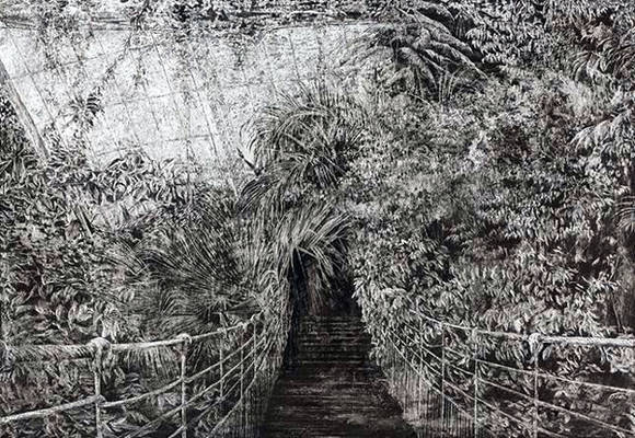 김유정, '온기(Warmth)'. 회벽에 스크래치, 113.5 x 162cm. 2016.