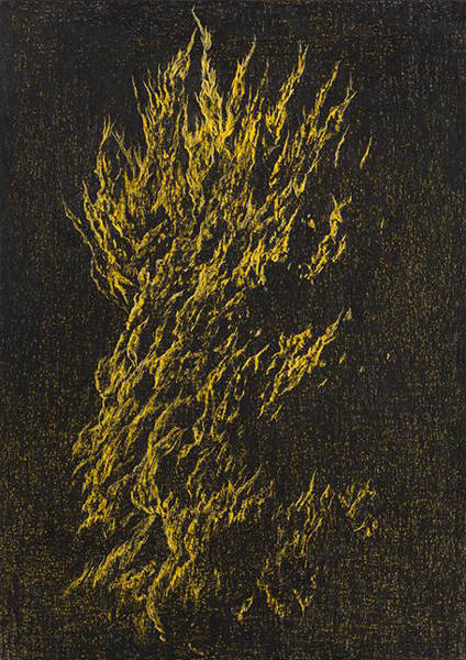 김유정, '숲(Street Grove)'. 파스텔, 크레용, 스크래치, 114.5 x 74.5cm. 2016.