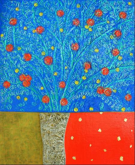 조원영, '생명의 기호'. 45.4 x 37.9cm, 금속 위에 복합재료. (사진 = 아트리에 갤러리)