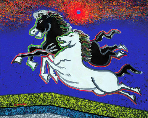 이동식, '승리의 감동과 영광의 비마'. 순지에 먹, 아크릴, 162 x 130cm.