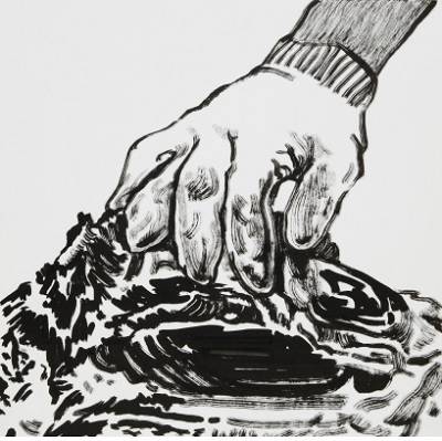 노승표, '덜미'. 켄트지에 먹, 48 x 48cm. 2016.