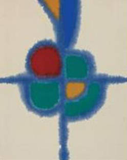 김환기의 '무제'. 뉴욕타임즈 신문 위에 추상적으로 자연의 이미지를 상형화 해 신문지 위에 그려 넣은 작품이다.(사진=서울옥션)