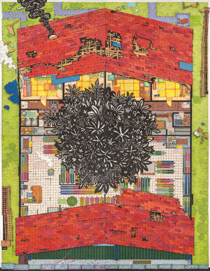 김태형, '1990년 송정리 대도쇼핑'. 장지, 채색, 182 x 234cm. 2016.