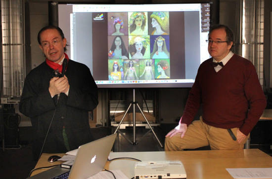 프랑스 미술품 감정업체 '뤼미에르 테크놀로지'의 장 페니코 사장(왼쪽)이 1월 5일 파리에서 기자회견을 열었다. 그는 한국 검찰의 천경자 화백 '미인도' 진품 결론을 반박하며, 검찰이 통계를 왜곡 및 조작했다고 주장했다.(사진=연합뉴스)