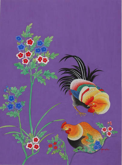 서공임, ‘사랑의 세레나데 2’. 한지에 수간분채, 50 x 70cm. 2016.