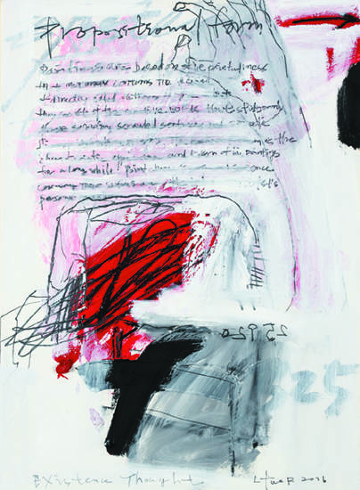 이태량, '명제형식(Propositional Form)'. 종이에 아크릴릭, 오일, 33.3 x 45.5cm. 2016.