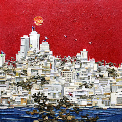이정웅, '씨티 스토리(City Story) - 09'. 책, 종이죽, 혼합재료, 60 x 60cm.