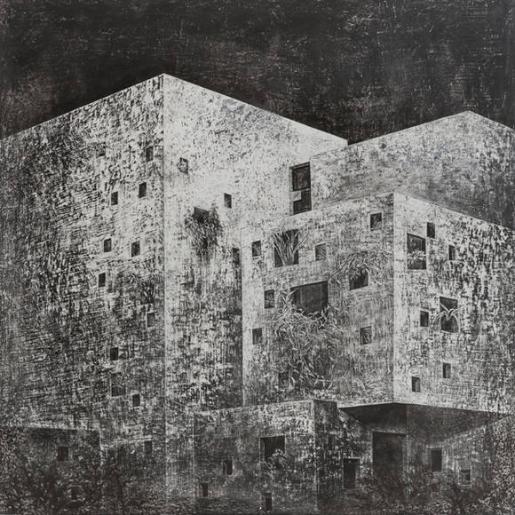 김유정, '인큐베이터'. 120 × 120cm, 회벽 위에 스크래치. 2014. (사진 = 신한갤러리 역삼)