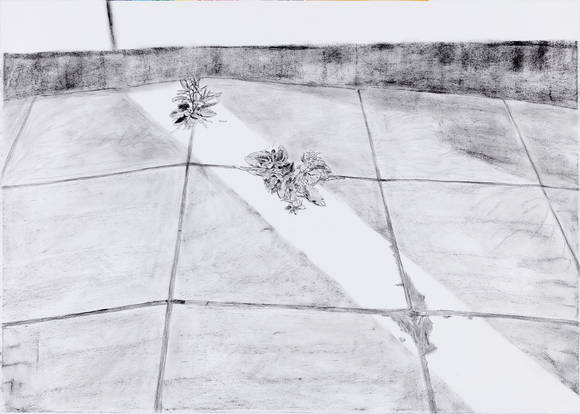 김제민, '사선에서'. 75 x 105.5cm, 종이에 목탄. 2016. (사진 = 아트팩토리)