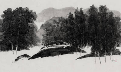 신철균, '산운 - 달빛 2'. 한지에 수묵, 63 x 36cm. 2017.