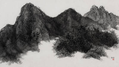 신철균, '산운'. 한지에 수묵, 96 x 55cm. 2016.