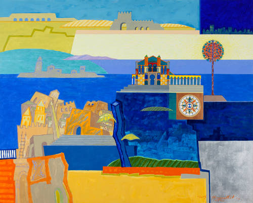 신종식, '태양나무와 성'. 캔버스와 크롬에 아크릴릭, 182 x 228cm. 2014.