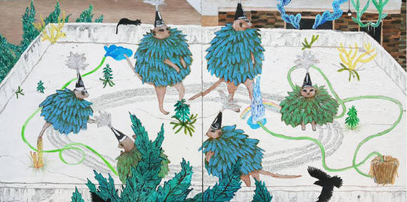 김한울, '춤'. 나무판에 흙, 수채, 30 x 60cm. 2016.