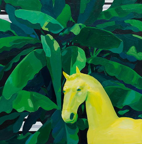 류지선, '파초와 말'. 종이에 아크릴, 65.5 x 65.5cm. 2016.