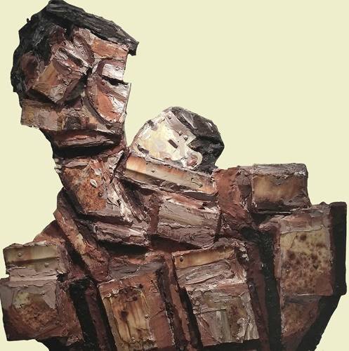 김진열, '눈맞춤(Eye Contact)'. 혼합재료, 아크릴채색, 84.5 × 93cm. 2015.