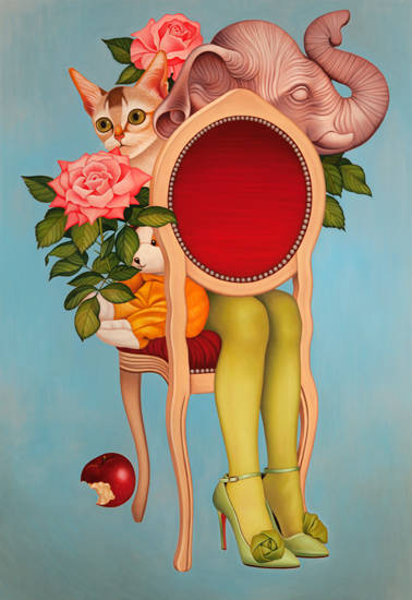 구이진, '빨간 의자(Red Chair) 1'. 캔버스에 오일, 130.3 x 89.4cm. 2014.