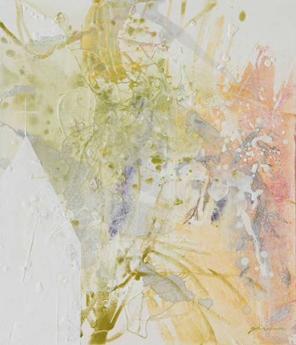 안진의, '꽃의 시간(The Time of Flowers)'. 캔버스에 석채 혼합재료, 53 x 45cm. 2016.