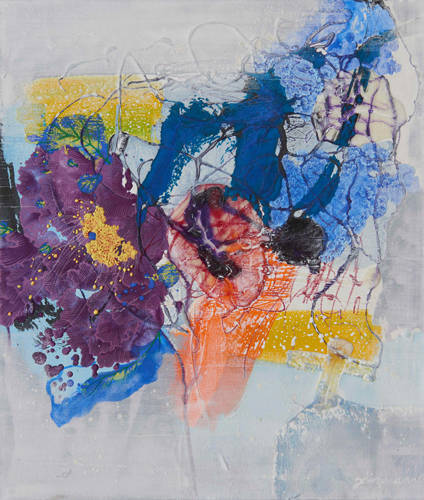 안진의, '꽃의 시간(The Time of Flowers)'. 캔버스에 석채 혼합재료, 53 x 45cm. 2016.