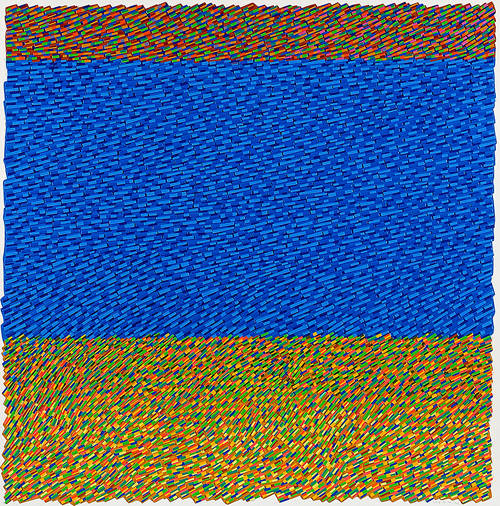 박동인, '윈드송(Windsong)'. 캔버스에 하드보드 페이퍼 모자이크, 122 x 122cm.