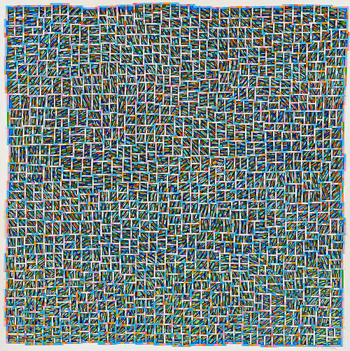 박동인, '윈드송(Windsong)'. 캔버스에 하드보드 페이퍼 모자이크, 122 x 122cm.