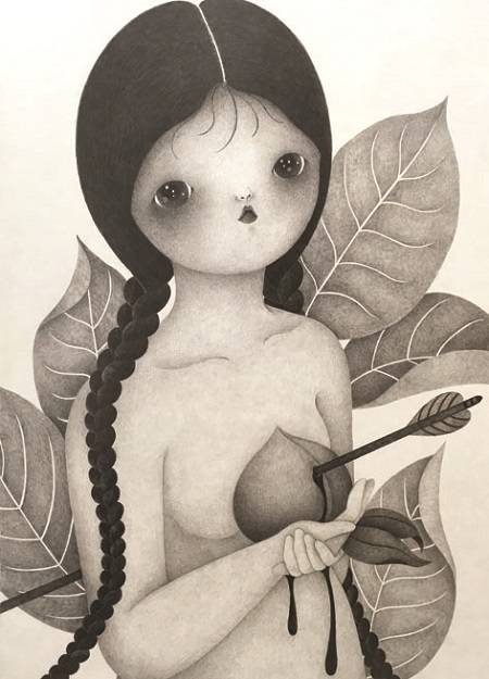 박성옥, ‘Heart Attack(하트어택)’. 종이에 드로잉, 40 x 27cm. 2016.