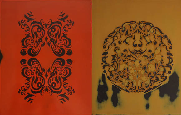 김덕한 작가, '선야타(Sunyata)'. 패널에 옻칠, 각 200 x 250mm.