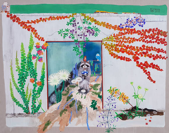 김한울, ‘입구에 서서’. 캔버스에 흙, 아크릴채색, 90.9 x 72.7cm. 2016.