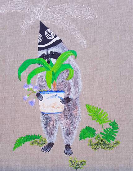 김한울 ‘나무를 주웠어’. 캔버스에 아크릴채색, 34.8 x 27.3cm. 2017.