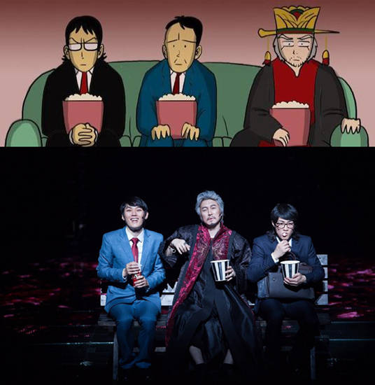 주호민 작가의 웹툰 원작(위)의 한 장면과 무대화 된 '신과 함께_저승편'.(사진=서울예술단)
