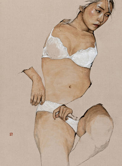 신영훈, '하드-보일드(Hard-boiled)'. 광목에 수묵담채(korean ink and color on linen), 200 x 145.5cm. 2017.