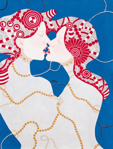 정연연, '어나더 러브 앤 키스(Another love and Kiss)'. 수채화, 혼합재료, 55 x 76cm. 2016.